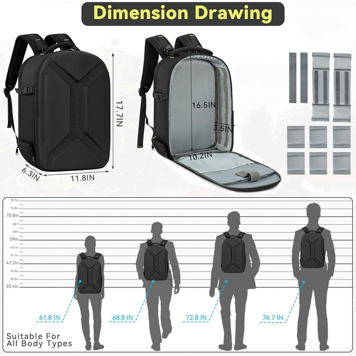 Чохол-рюкзак для камери з відділенням для ноутбука 15.6 дюймів, водонепроникний, ударостійкий, з тримачем для штатива (сумісний з Canon/Nikon/Sony), чорний