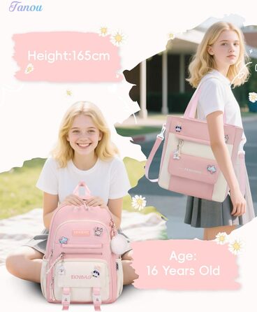 Рюкзак Tanou для дівчаток, шкільний набір: рюкзак, сумка через плече та пенал, casual рюкзак для школи, рожевий