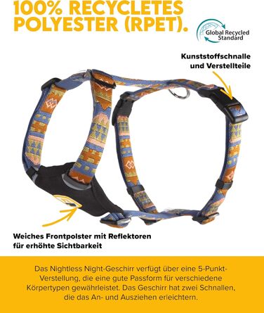 Шлейка для собак Woolly Wolf Nightless Night S - для маленьких собак, з переробленого поліестеру, з відбиваючими елементами