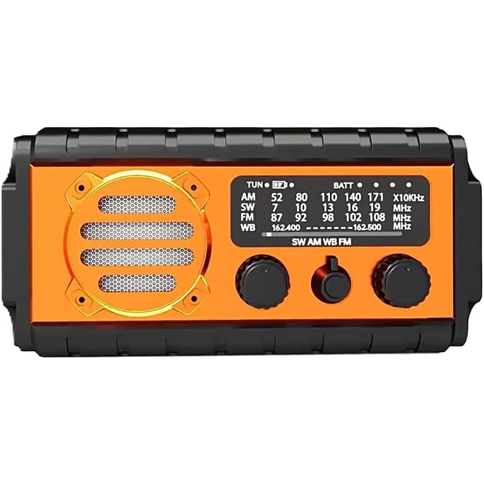 Радіостанція на сонячній батареї та з ручним заводом 20000mAh, AM/FM/SW, USB-зарядка, SOS-сигнал, для кемпінгу та надзвичайних ситуацій, оранжевий