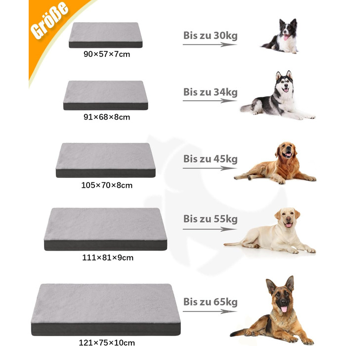 Ортопедичний лежак для собак великих порід, лежанка для собак знімний чохол, 105x70 см, двосторонній килимок, темно-сірий, 121x76x10 см