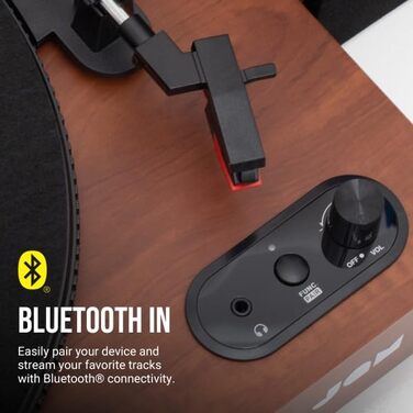 Програвач вінілу JAM з колонками Bluetooth – чорний (горіх) | 3 швидкості, пилозахисний ковпак, попередньо налаштований тонарм, засіб для чищення вінілу в комплекті