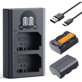 Акумулятори K&F Concept NP-FZ100 2600mAh (2 шт.) з зарядним пристроєм для Sony Alpha A7III, A7IV, A7R III, A7RIV, A7RV, A7C, A7S III, A9, A9II, A6600, A9R, FX3, FX30