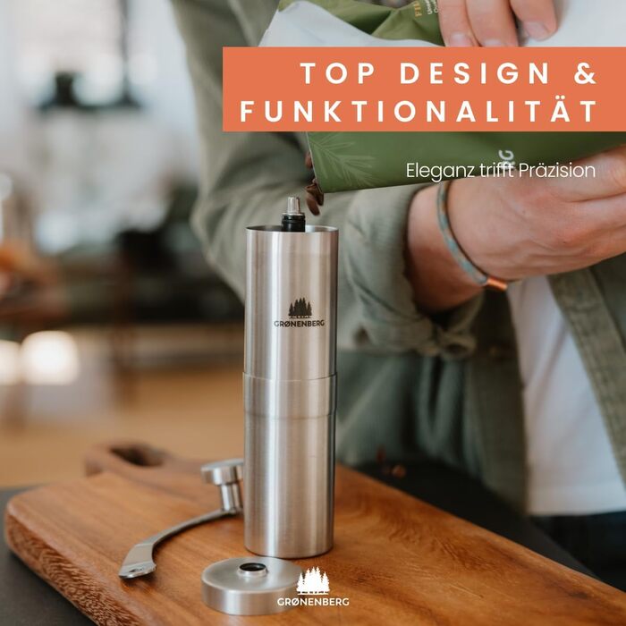 Groenenberg Spar Set 5 | French Press Thermo + Manual Coffee Grinder | French Press + Hand Coffee Grinder made of high-quality stainless steel 1 Liter French Press