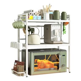 Підставка для мікрохвильової печі NETEL, 2-рівнева, чорна, висувна 40-60 см. З полицями для напоїв та кошиком