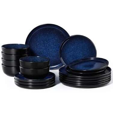 Набір посуду HaWare на 6 осіб, 18 предметів: тарілки з реактивної глазурі, комплект посуду для сервірування столу (Edelblau)