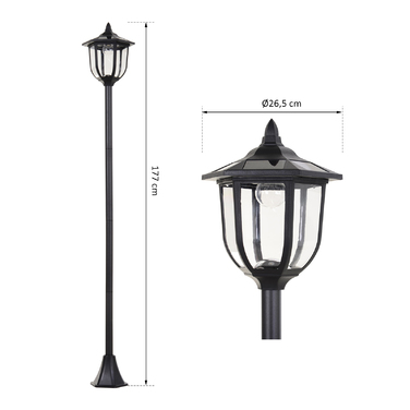 Сонячне освітлення для саду Outsunny – LED ліхтар для саду та тераси, 30/60 люмен, пластик, чорний, Ø26,5 x H177 см. Ідеально підходить для саду та тераси.