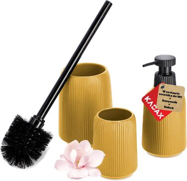 KADAX Bathroom Accessories Set, Modern Bathroom Accessories, Ceramic Bathroom Accessories, Bathroom Accessories (White: Toothbrush Holder, Soap Dispenser, Toilet Brush) (Yellow, 3)