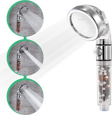 Original StoneStream Showerhead, Eco Power High-Pressure Water Softener, Filtered Handheld Shower with Spa-Like Ion Beads for Dry Skin and Hair – 3 Spray Settings