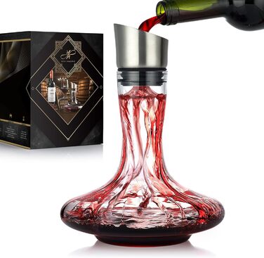 Wine Decanter with Integrated Aerator Spout & Filter, Decanter, Wine Decanter, Wine Aerator, Wine Decanter, Wine Gifts, 100% Hand-Blown Lead-Free Crystal Glass, Wine Accessories