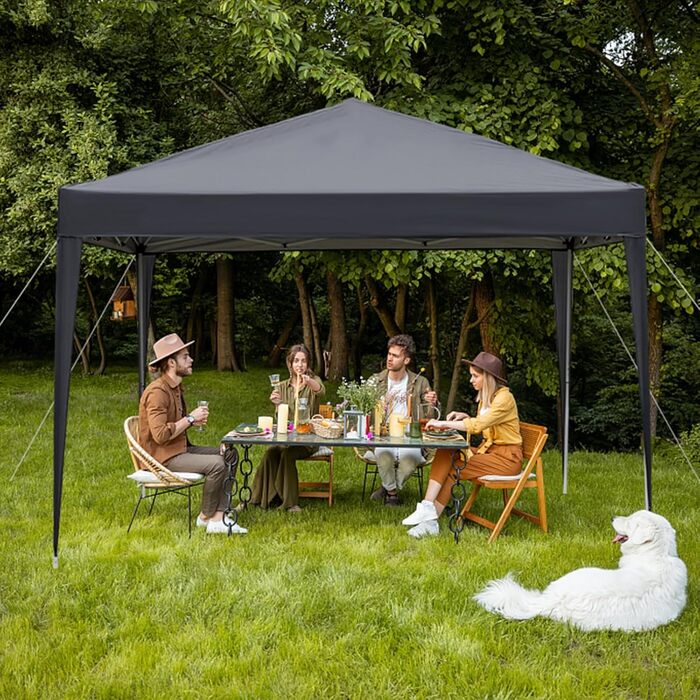 LEADZM Pavilion 3x3m, Pop-up Folding Pavilion, Stable, Waterproof, Steel Frame, Adjustable Height, UV Protection 50+, Garden Tent, Party Tent, for Garden, Party, Camping, Dark Grey