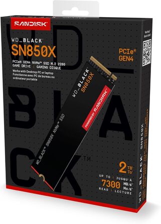 SSD WD_BLACK SN850X 2TB NVMe PCIe Gen4 - Ігровий накопичувач, 7300 МБ/с читання, 6600 МБ/с запис