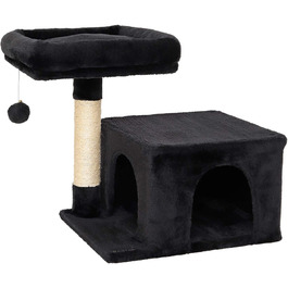 Lionto Scratching Post for Cats with Cozy Lying Area & Cave, Height 50 cm, Cat Tree with Plush Ball including Bell, Sisal Rope & Soft Plush, Suitable for Small & Large Cats, (Black)