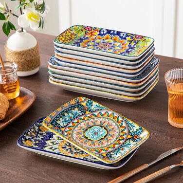 Vancasso Serving Plates, Porcelain, SIMI Rectangular Plate Set, 6-Piece Bohemian Dinner Plate Set, Plate Set for 6 People, 22 x 13 x H 2.3cm