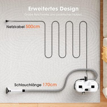 Водопилосос 450W для миття та чищення килимів, меблів та авто. Потужність 13500Pa, великий бак, довгий кабель. Білий.