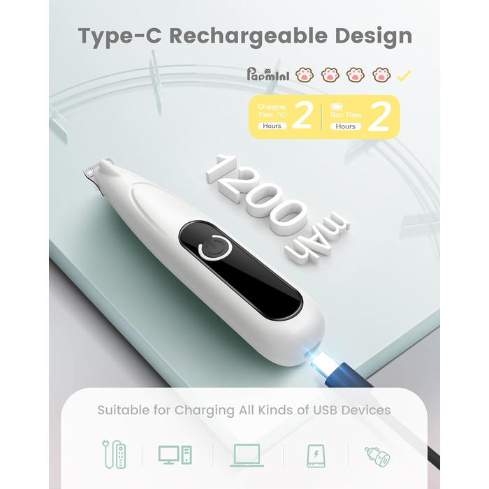 Триммер для собак PfotenTrim Pro: тиха машинка для стрижки лап, вух, обличчя з LED-підсвічуванням та Type-C зарядкою