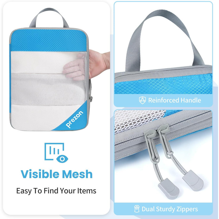 Набір компресійних органайзерів для валізи 6 шт, прозорий, легкий, з міцного катіонного матеріалу, синій