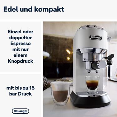 Еспресо-машина De'Longhi Dedica Style EC 685.W - компактна, з професійною капучинатором, для E.S.E. Pads, білий колір