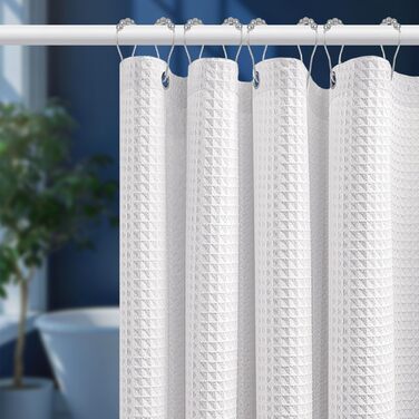 Шторка для душу Uniclife Біла, 180x180 см, вафельна текстура, водовідштовхувальна, 100% поліестер, з 12 нержавіючими люверсами, з 12 металевими гачками та обтяженим краєм, H183 x B183 см (1 шт.)