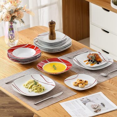 MALACASA, Felisa Series, 36-Piece Dinnerware Set made of Porcelain Tableware with 12 Dinner Plates, 12 Cake Plates, 12 Soup Plates each, Combination Service for 12 People, 36-Piece Tableware Set