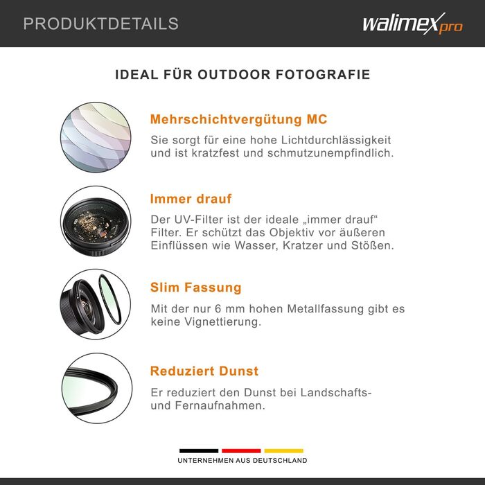 Фільтр UV Walimex pro Slim MC 67mm - захист від ультрафіолету та забруднень, багатошарове покриття, тонка металева рамка, з чохлом 67mm