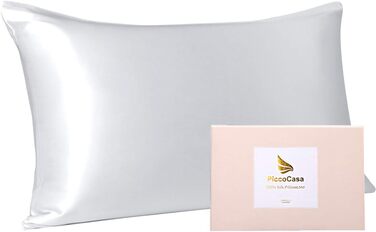 Шовкова наволочка PiccoCasa 40x40 см, 100% натуральний шовк, 22 моме, для догляду за волоссям та шкірою, з блискавкою, подарункова упаковка, сріблясто-сіра