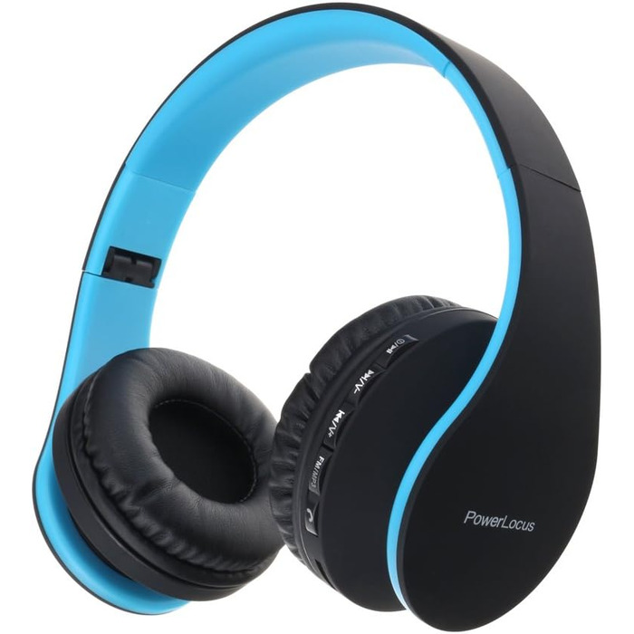 PowerLocus Бездротові навушники Over-Ear з Bluetooth, Hi-Fi стерео, FM радіо, Micro SD/TF, мікрофон, для iPhone/Android/Tablet/Laptop (Чорний/Синій)