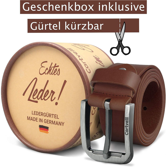 Шкіряний ремінь чоловічий Premium Made in Germany, натуральна шкіра, 40мм, коньячний коричневий, розмір 95 (з подарунковою коробкою)