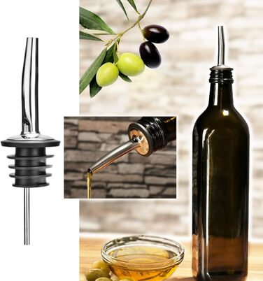 Виливники для пляшок Com-Four® 6 шт. з нержавіючої сталі – дозатор для алкоголю, олії, оцту – для бару, коктейлів, підходить для більшості пляшок (сріблястий, без кришки)