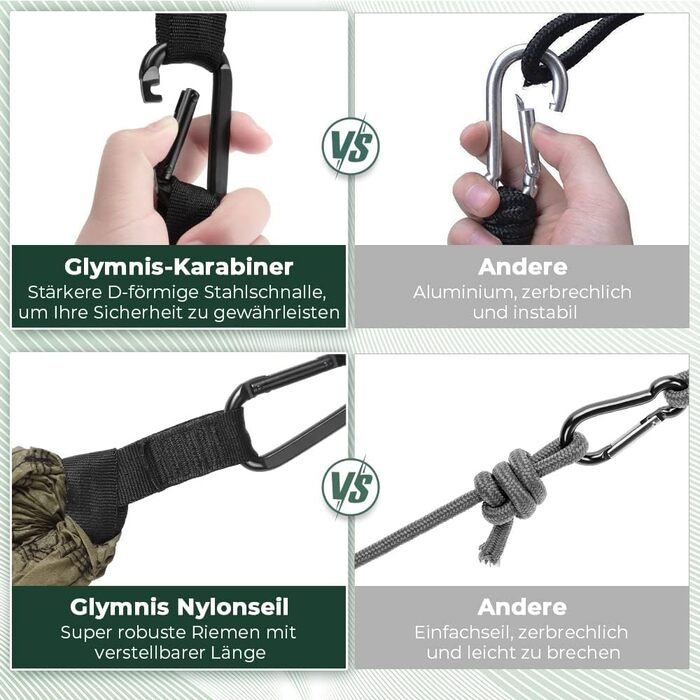 Гімніс Гамак Ultraleicht Outdoor для подорожей, 300x200 см, 300 кг, з мотузками та карабінами (темно-зелений - коричневий)