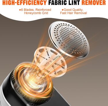 Електричний видалення ворсу 2000mAh, портативний USB-C, з LED-дисплеєм, 3 режими, 6-клинковий насадка, для одягу, килимів, светрів та диванів