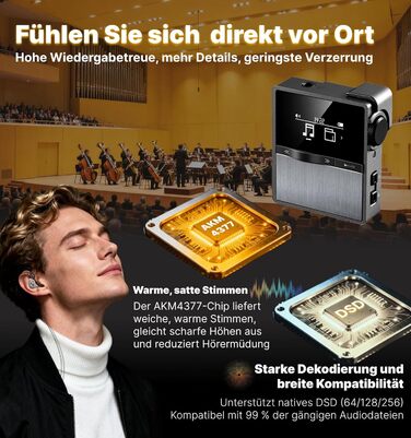 MP3-плеєр Hmusic P68 HiFi з кліпсою, Bluetooth, 16GB + карта пам'яті 128GB, підтримка DSD, Hi-Res аудіо