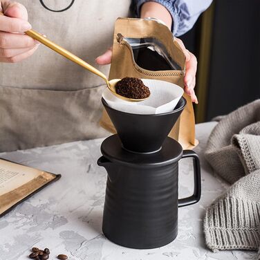 Порцеляновий кавовий фільтр 500 мл з чашкою, кавоварка pour over з керамічним кухлем, кавник з фільтром, багаторазовий кавовий дрипер, білий