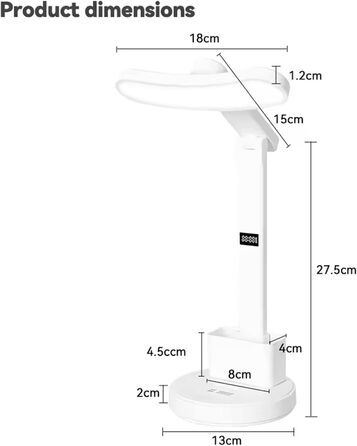 LED лампа настільна з регулюванням яскравості та 3 кольоровими температурами, LCD-дисплеєм. Захист очей, без мерехтіння, для офісу, спальні та дитячої кімнати.