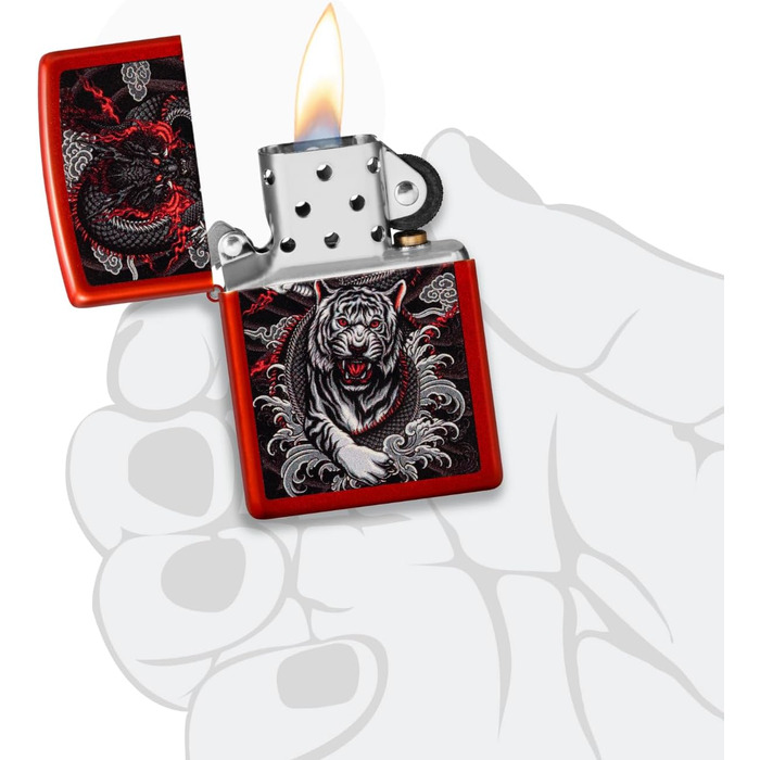 Запальничка Zippo з дизайном Дракон і Тигр, металева, червона
