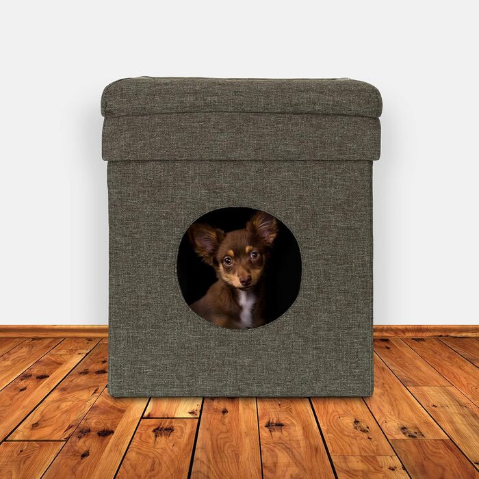 Relaxdays Cat Cave Indoor, Retreat for Cats & Small Dogs, Pet Hideaway 2 Levels, HxWxD: 44 x 38 x 38 cm, grey