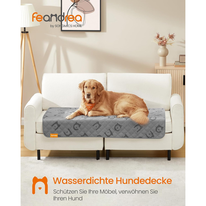 Водонепроникна собача ковдра Feandrea, 178 x 76 см, захист для авто та диванів, машинне прання, антиковзаюча, стегане покриття, сірий PPB025G01 (S 135x76 см)