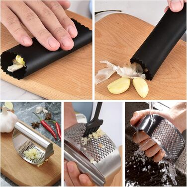 Набір пресів для часнику та імбиру з нержавіючої сталі (4 шт), багатофункціональний подрібнювач з силіконовим очищувачем та щіткою для кухні