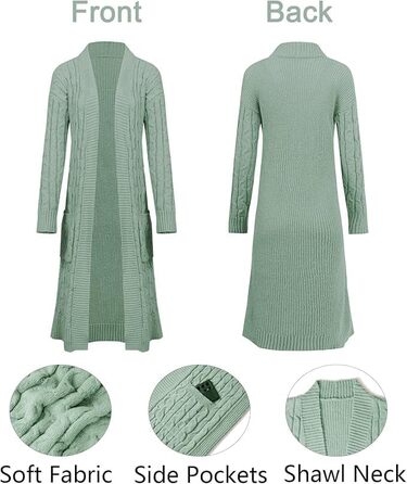 Saodimallsu В'язаний кардиган для жінок, великий в'язання, відкритий спереду, з кишенями, світло-зелений, XL