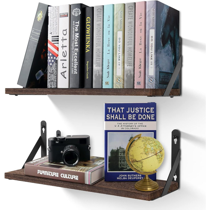 Настінна полиця з дерева, 2 шт. в наборі, рустикальний стиль, з кріпленням для рушників, світло-коричневий колір, для спальні, вітальні, ванної кімнати, кухні, офісу