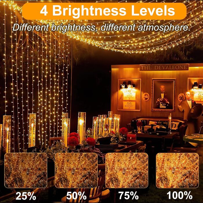 LED гірлянда 220 світлодіодів для дому та саду, 29.2 м, 8 режимів, IP44, з пультом та таймером, тепле біле світло, для декору на Різдво, весілля, вечірку