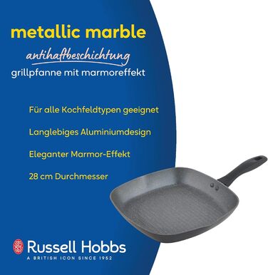 Сковорода гриль Russell Hobbs RH02813EU7 Metallic Marble 28 см з антипригарним покриттям для індукційних плит
