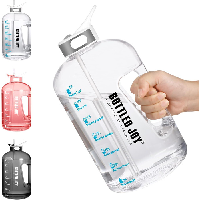 Water Bottle with Straw, 1 Gallon/ 3.5L BPA-Free Leak-Proof Plastic Sports Bottle, Water Bottle with Time Markers, Drinking Bottle for Fitness, Office, Outdoor, Home
