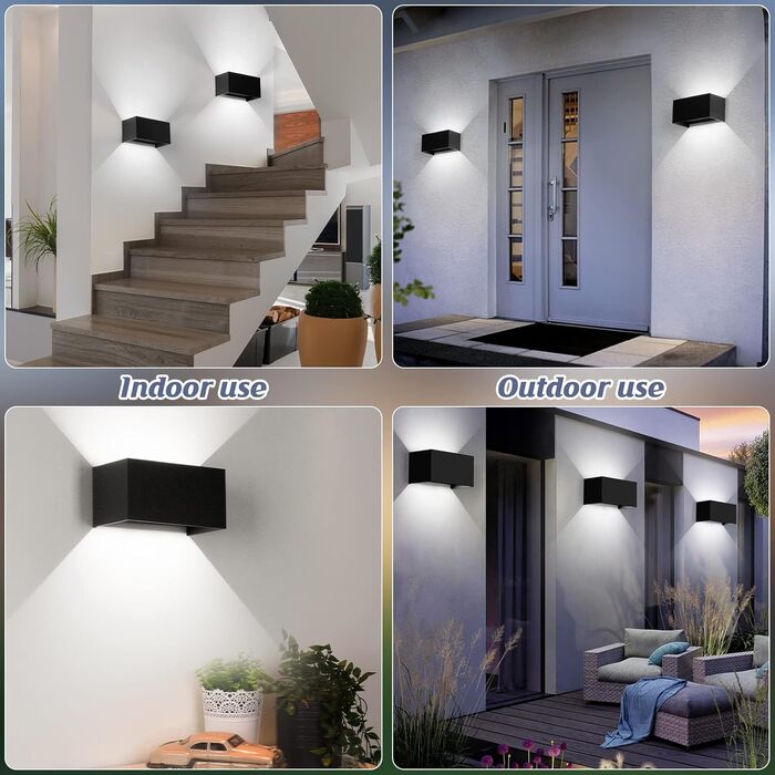 LED настінний світильник Cwycfw 24W, 2 шт., регульований світловий потік, чорний, тепле світло 3000K, IP65, вологостійкий
