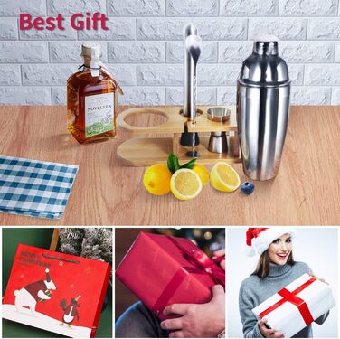 Набір шейкер для коктейлів, 5 предметів, 750 мл, нержавіюча сталь, професійний барменський набір, комплект для приготування Мартіні, барний інструмент для дому, з книгою рецептів (сріблястий)