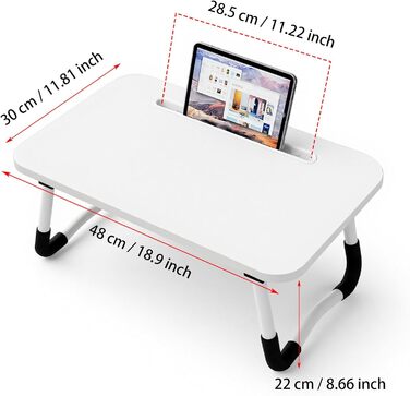 Лaptоп-стіл на ліжко - стіл для ноутбука 48 x 30 см, піднос для сніданку, для їжі, читання, письма, роботи, підставка для ноутбука в ліжко, диван, офіс та дім (Сірий) (Білий)