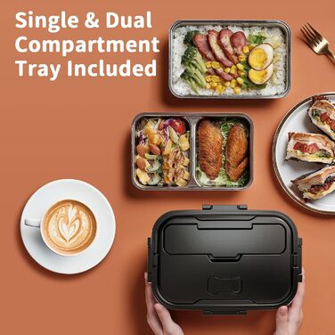 Електрична ланчбокс SOOOEC 100W, 3-в-1 з нержавіючою сталею, 12V/24V/220V для авто/офісу, з ізольованою сумкою (Оранжево-Чорний)