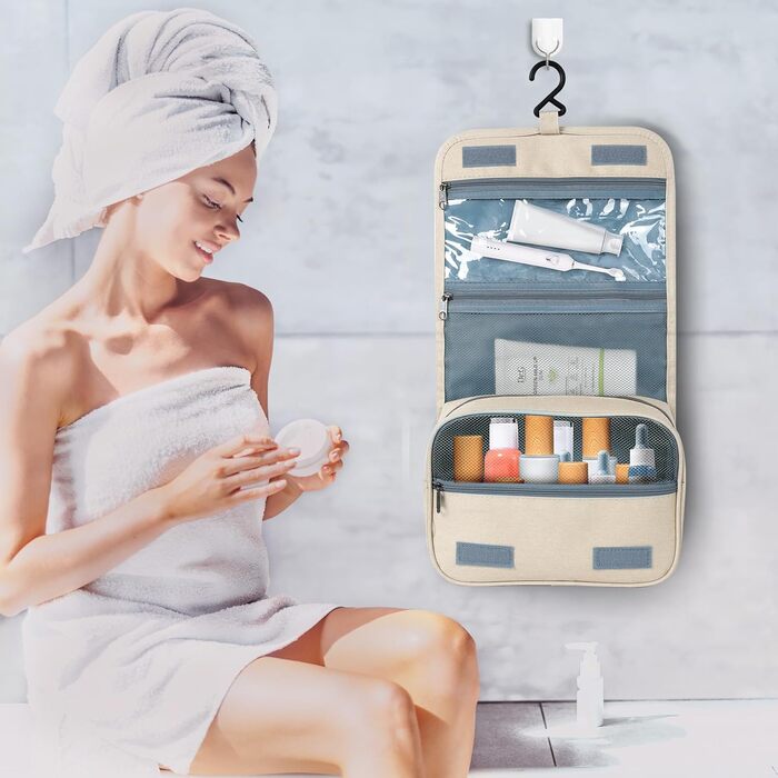 AiQInu Сумка для туалетних речей з гачком, дорожня косметичка-органайзер, унісекс, розкладний, для подорожей, блакитний (жовтий)