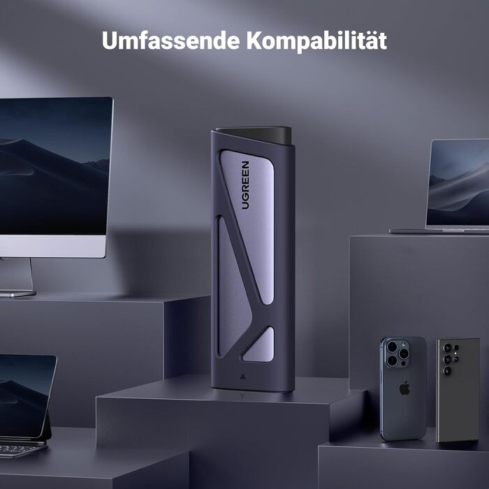 Зовнішній корпус для SSD UGREEN M.2 NVMe та SATA, USB 3.2 Gen 2, швидкість 10 Гбіт/с, алюмінієвий