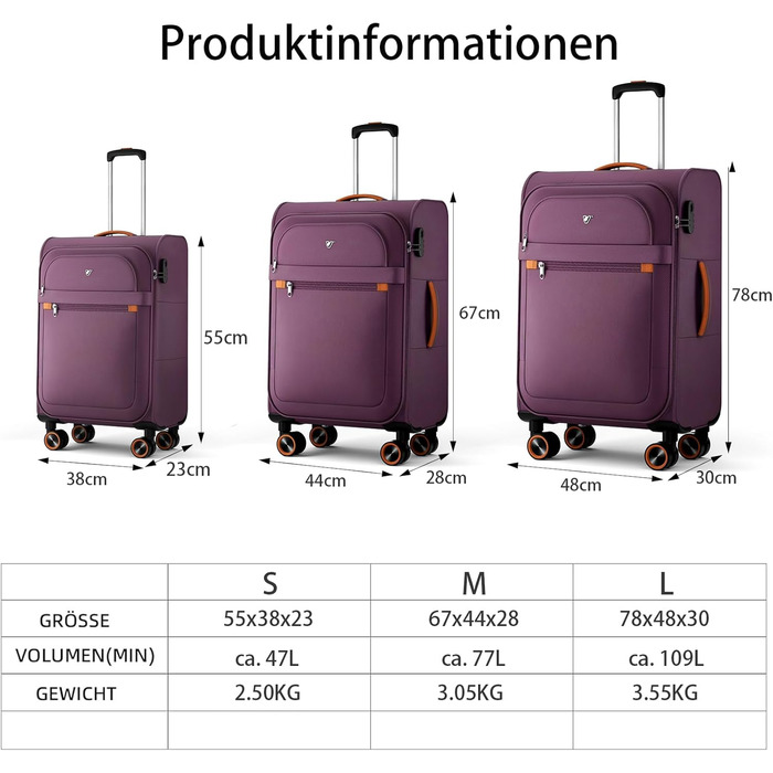 Чемодан великий 78x48x30 см, тканинний, Troey - ваговою, з 4 колесами та відділенням для аксесуарів, ручна поклажа, 109 літрів, червоний